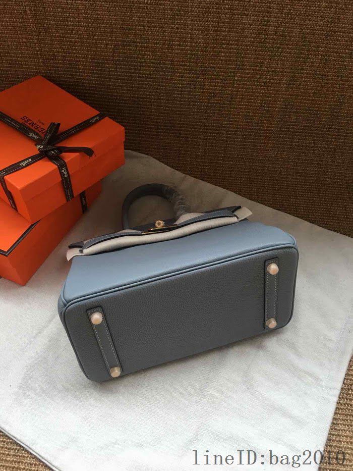 愛馬仕HERMES Birkin 鉑金包 亞麻藍 進口小牛皮 金銀扣 皮質細膩柔軟 時尚女手提包  tdher1132